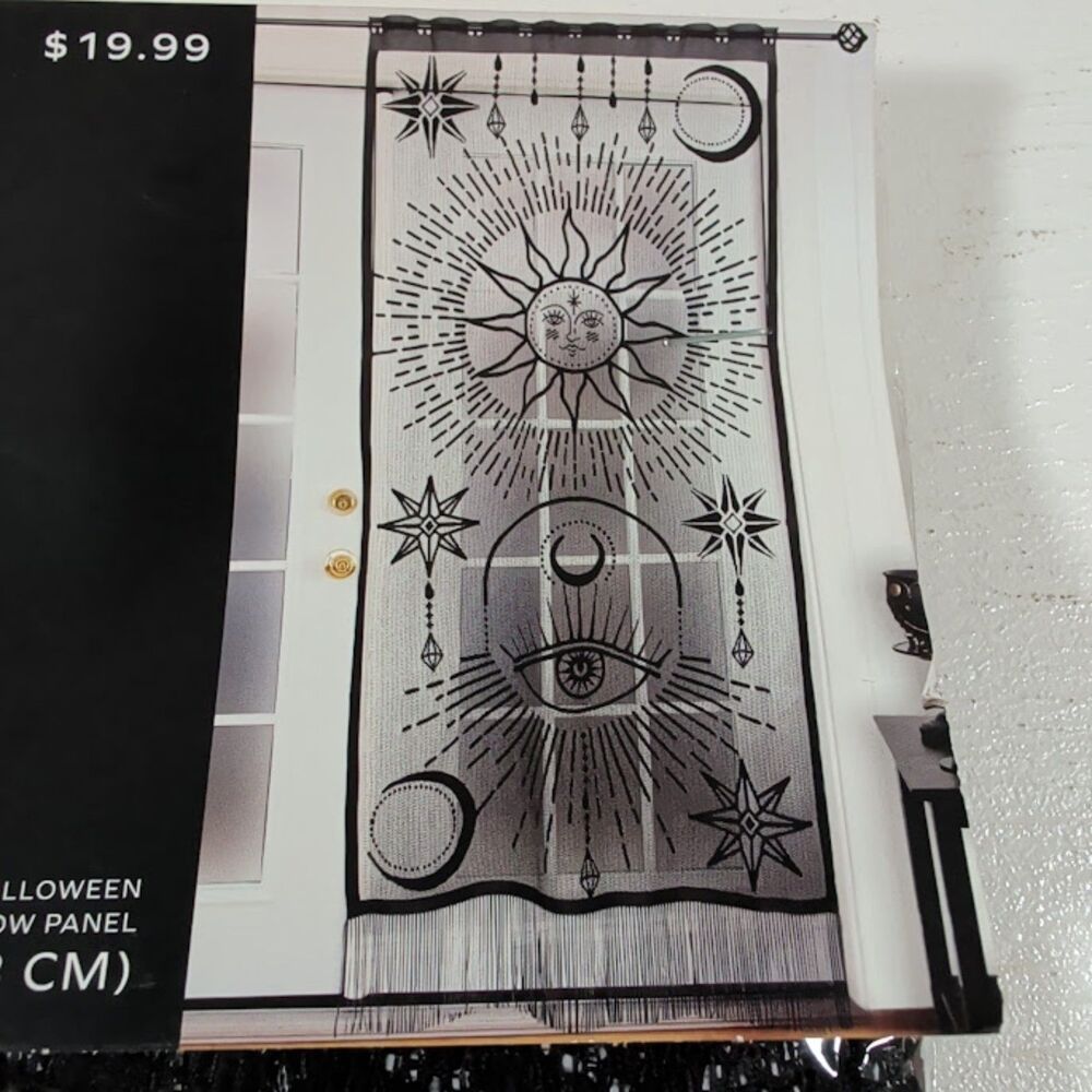 Place & Time Celestial Sun Moon Door Curtain Gothic Witchy Black 36x80 New